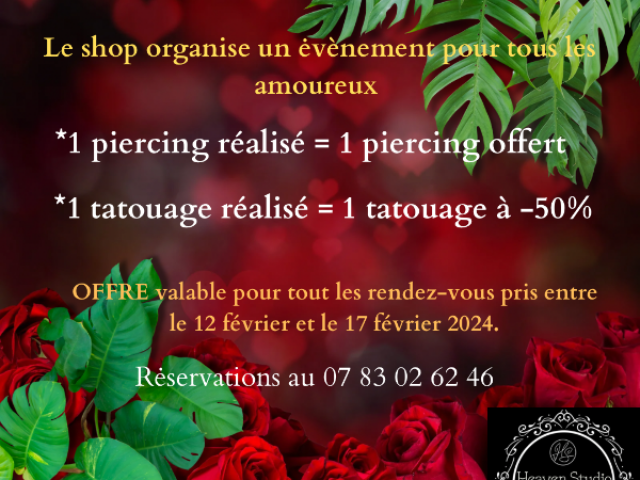 Promo Saint-Valentin chez Heaven Tattoo à Epinay-sur-Orge : Tatouage et Piercing 